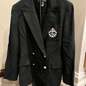 Ralph Lauren USA Women’s 8 Wool Double Breasted Blazer Crown Crested Logo Black